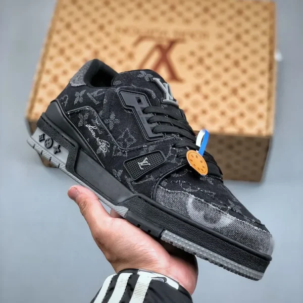Louis Vuitton Black Grey Denim Monogram Trainer